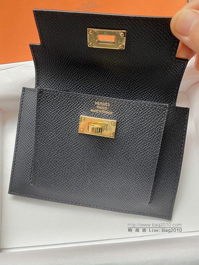 Hermes卡包 愛馬仕原版Kelly Pocket Epsom皮 Hermes新款小錢包 黑金  tdh2168